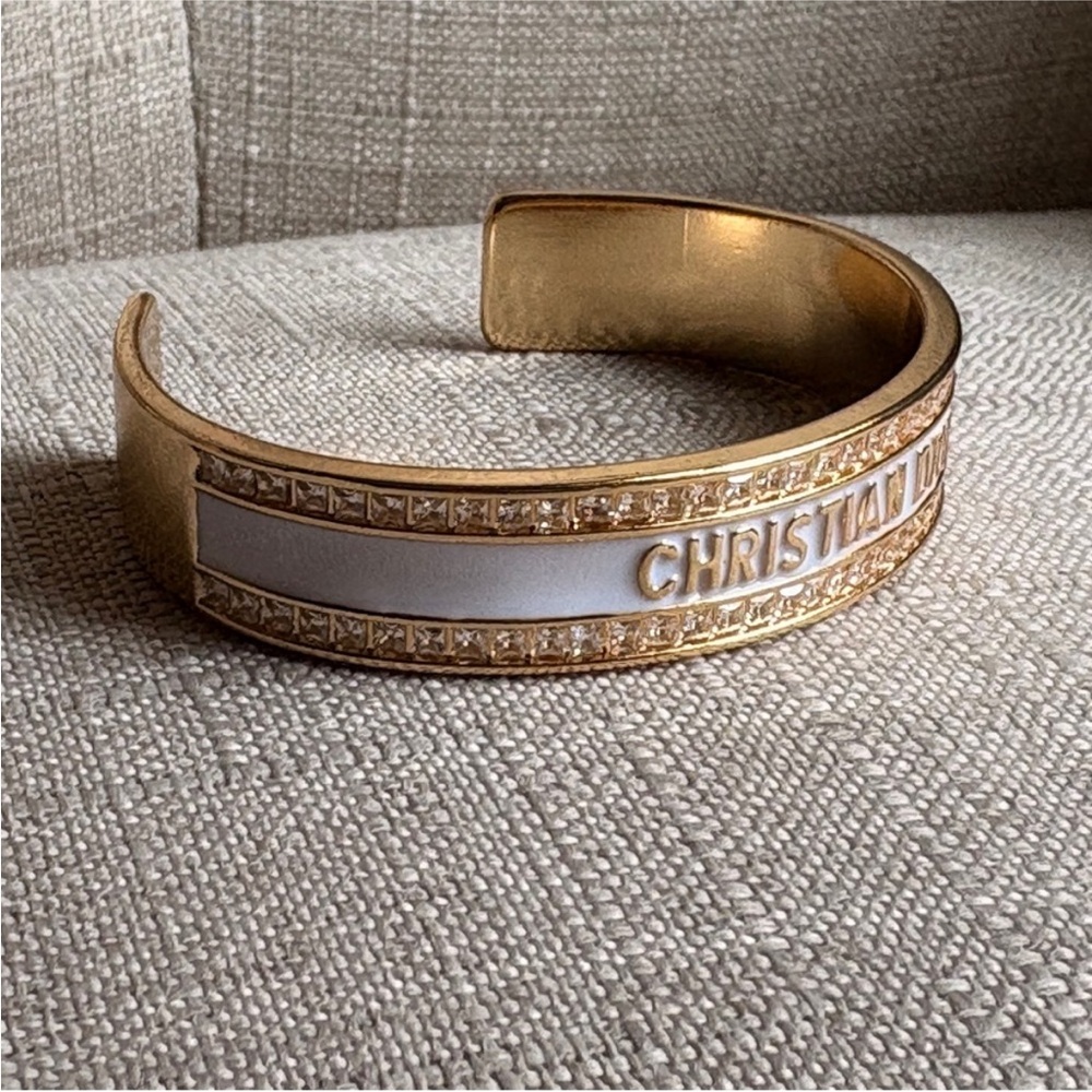 Dior Gold and White Christian Dior Crystal Cuff Bracelet - Picture 4 of 7